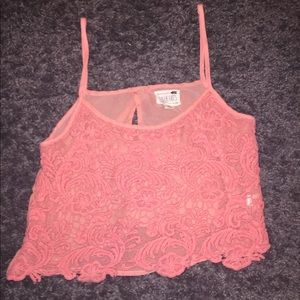LA Hearts Peach Lace Crop Top